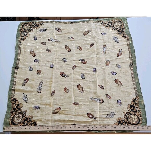 Unbranded Silk Scarf Womens 31 x 32 Inches Multicolor Gold Floral Feathers Print - Picture 7 of 15